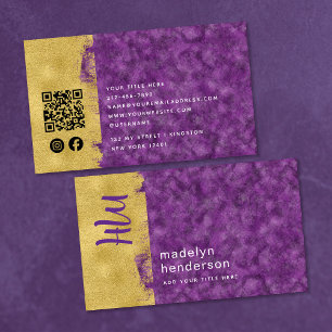 Carte De Visite Bijoux Améthyste Code QR Média Sociaux Brosse