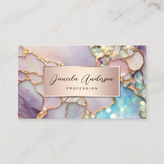Carte De Visite Bijoux Code QR Textures Opale Holographique & Or (Devant)