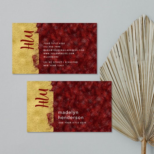 Carte De Visite Bijoux de luxe audacieux Ruby Gold Brush Monogramm