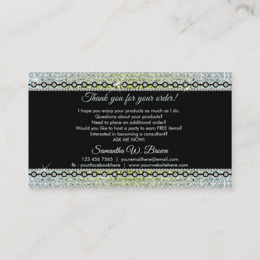 Carte De Visite Bijoux de luxe en diamant vert Bling (Devant)