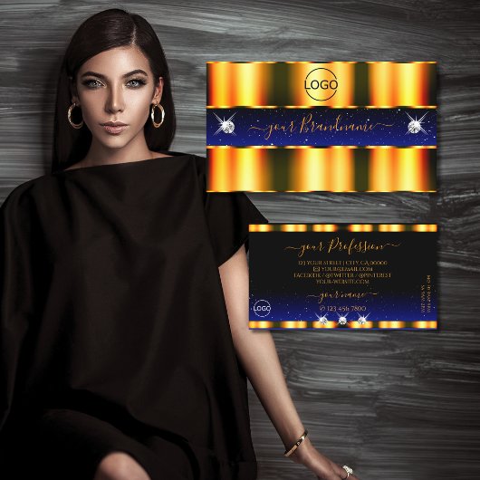 Carte De Visite Bijoux de luxe Orange Blue Black Sparkle avec logo