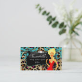 Carte De Visite Bijoux de maquillage léopard Blonde de mode (Debout devant)