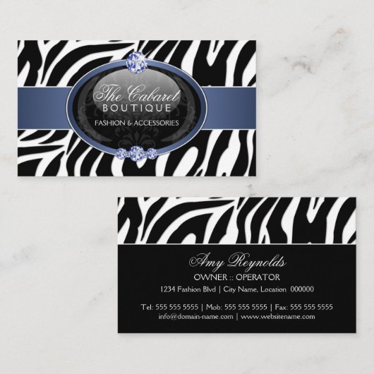 Carte De Visite Bijoux élégants de mode de zèbre (Devant / Derrière)