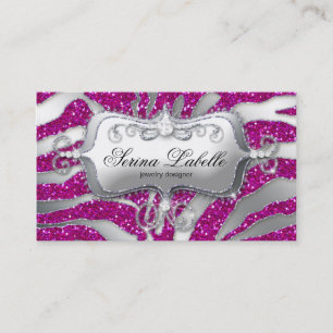 Carte De Visite Bijoux étincelante Zebra Argent rose 
