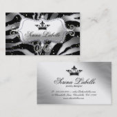 Carte De Visite Bijoux étincelante Zebra Couronne Noir (Devant / Derrière)