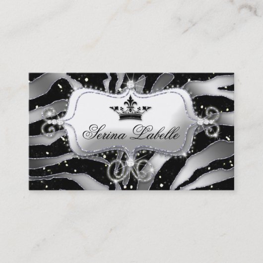 Carte De Visite Bijoux étincelante Zebra Couronne Noir (Devant)