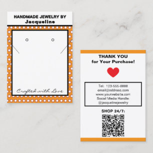 Carte De Visite Bijoux Faits Main Orange Points Blancs