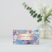 Carte De Visite Bijoux Fleurs de luxe, Textures Opales Chic QR Cod (Debout devant)