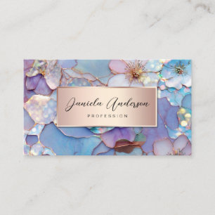 Carte De Visite Bijoux Fleurs de luxe, Textures Opales Chic QR Cod