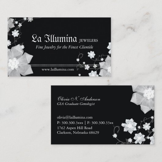 Carte De Visite Bijoux noir blanc | Bijouterie (Devant / Derrière)