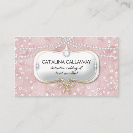 Carte De Visite Bijoux roses de maquillage de suède de perles (Devant)