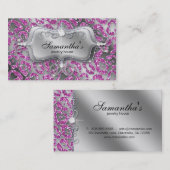 Carte de visite bijoux Sparkle Zebra Pink Silver (Devant / Derrière)