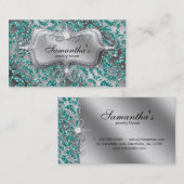 Carte de visite bijoux Sparkle Zebra Turquoise 2 a (Devant / Derrière)