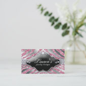 Carte De Visite Bijoux Zebra Sparkle Pink Luxe SB (Debout devant)