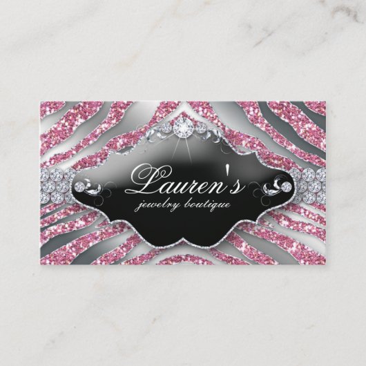 Carte De Visite Bijoux Zebra Sparkle Pink Luxe SB (Devant)