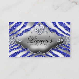 Carte De Visite Bijoux Zebra Valentine's Heart Sparkle Blue