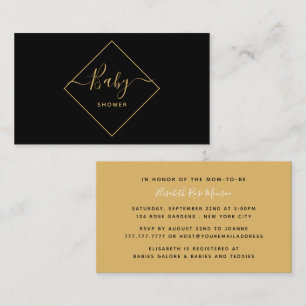 Carte De Visite Billet Baby shower Diamant Noir, Blanc et Or