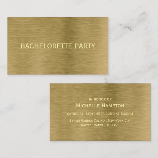 Carte De Visite Billet de Bachelorette de Faux Gold Metal Texture (Devant / Derrière)
