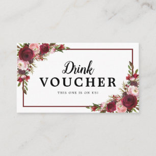 Carte De Visite Billet de boisson de mariage floral Bourgogne grat