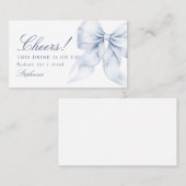 Carte De Visite Billet de boisson Fête des mariées Blue Bow (Devant / Derrière)