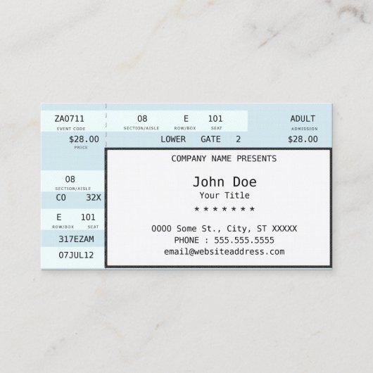 Carte De Visite billet de concert (Devant)
