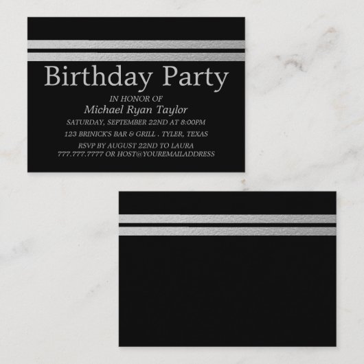 Carte De Visite Billet de fête d'anniversaire Chic Silver Foil Str (Devant / Derrière)