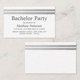 Carte De Visite Billet de la partie Bachelor Chic Silver Foil