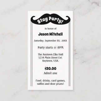 Carte De Visite Billet d'entrée Black Mustache Stag and Bachelor P