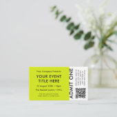 Carte De Visite Billet d'événement | Lime Green QR Code Concert Bi (Debout devant)