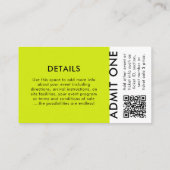 Carte De Visite Billet d'événement | Lime Green QR Code Concert Bi (Dos)