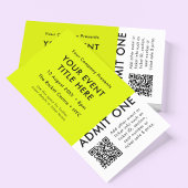 Carte De Visite Billet d'événement | Lime Green QR Code Concert Bi