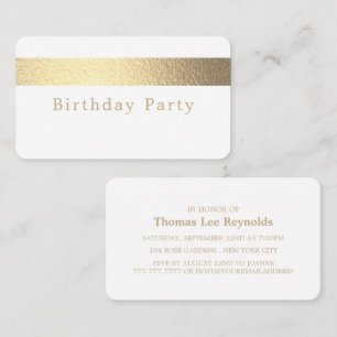 Carte De Visite Billet Gold Foil, Blanc, Billet de fête d'annivers