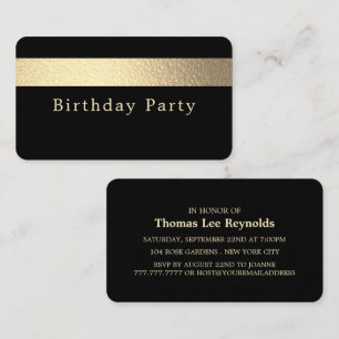 Carte De Visite Billet Gold Foil Stripe, Jet Black, Billet de fête