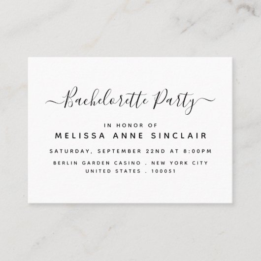 Carte De Visite Billet moderne simple Script Bachelorette Party (Devant)