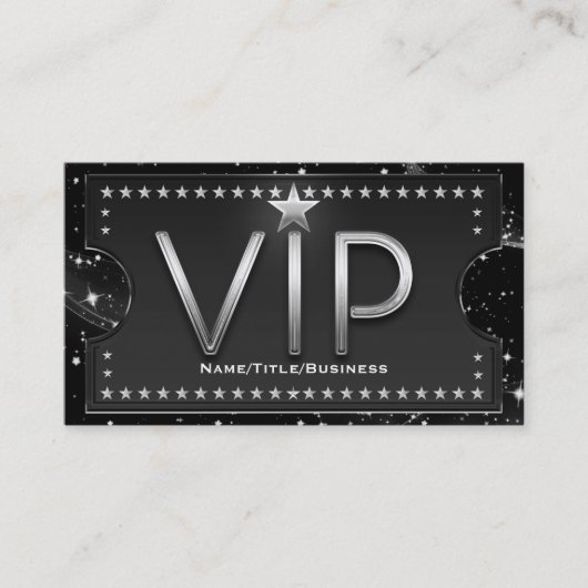 Carte De Visite Billet personnalisé Black & Silver Chic Glam VIP (Devant)