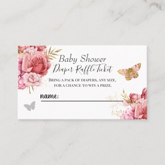 Carte De Visite Billet rabat Baby shower papillon floral (Devant)