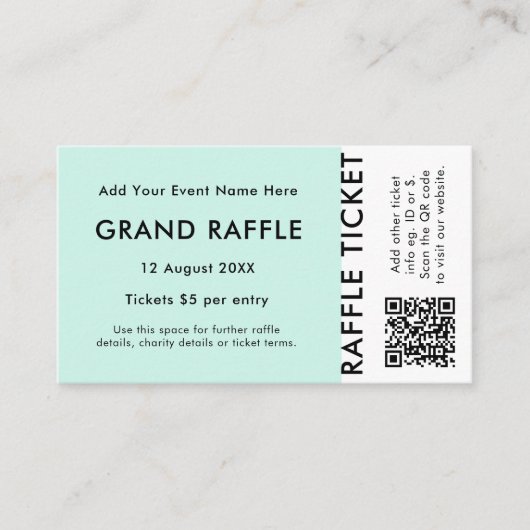 Carte De Visite Billet Raffle Mint QR Code Prix Draw Evénement Tic (Devant)