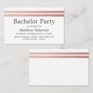 Carte De Visite Billet rose Gold Foil Stripes Bachelor Party