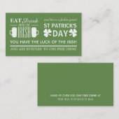 Carte De Visite Billet shamrock & bière irlandais St Patrick's Dri (Devant / Derrière)