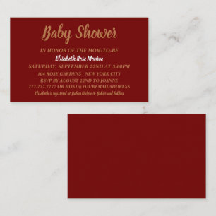 Carte De Visite Billet simple et moderne, Baby shower rouge et or