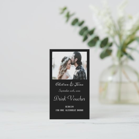 Carte De Visite Billet simple Mariage photo de script noir (Debout devant)