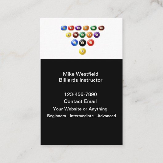 Carte De Visite Billiards Instructor Simple Business Cards Design (Devant)