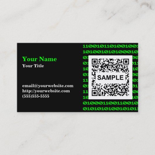 Carte de visite binaire de code de QR - vert (Devant)