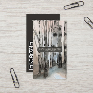 Carte De Visite Birch Trees QR Code personnalisé Scannable Thérapi