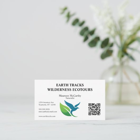 Carte De Visite Bird and Leaf QR Code Ecotourism Conservation (Debout devant)