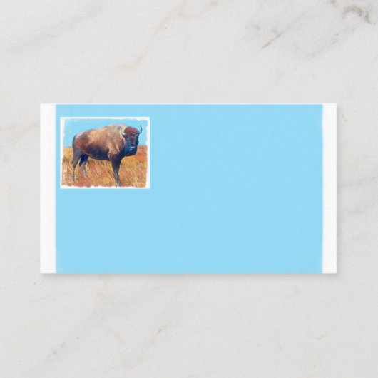 Carte De Visite bison art bleu et blanc recto double (Dos)