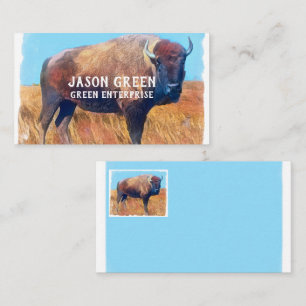 Carte De Visite bison art bleu et blanc recto double