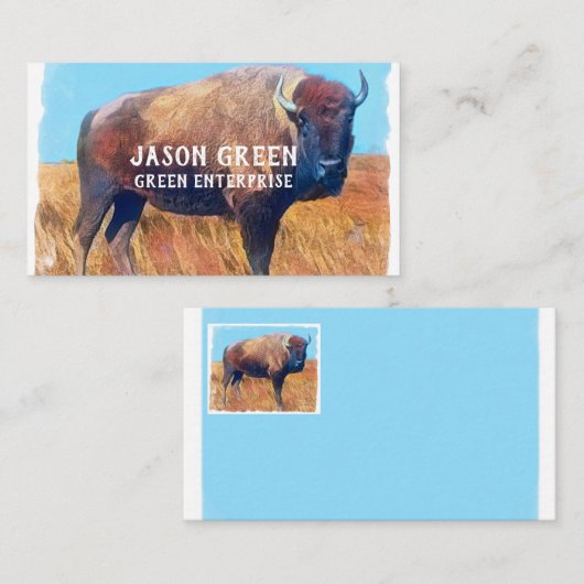 Carte De Visite bison art bleu et blanc recto double (Devant / Derrière)