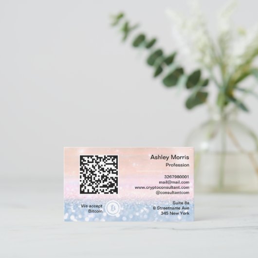 Carte De Visite Bit Me QR Code Nous Acceptons Bitcoin Blue Ombre (Debout devant)