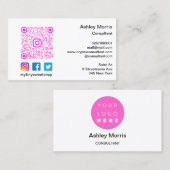 Carte De Visite Bit Me Rose QR Code Logo Médias sociaux Blanc (Devant / Derrière)
